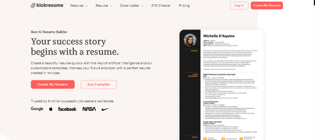 Kickresume-homepage