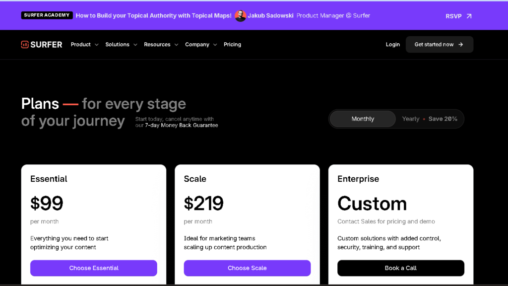 SURFER SEO PRICING