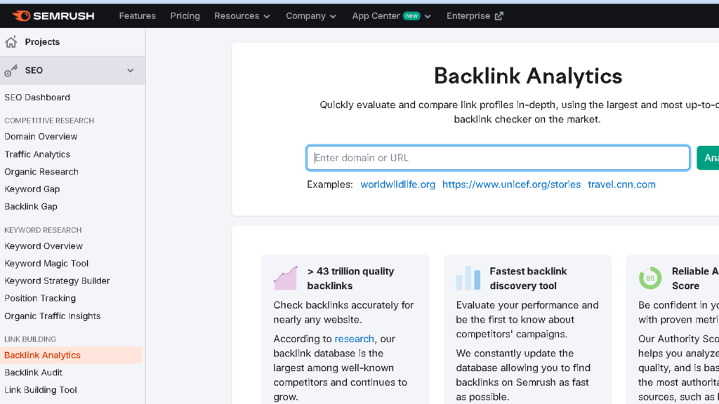 Semrush Backlink Analytics