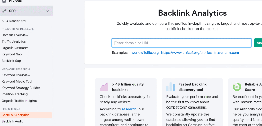 Semrush Backlink Analytics