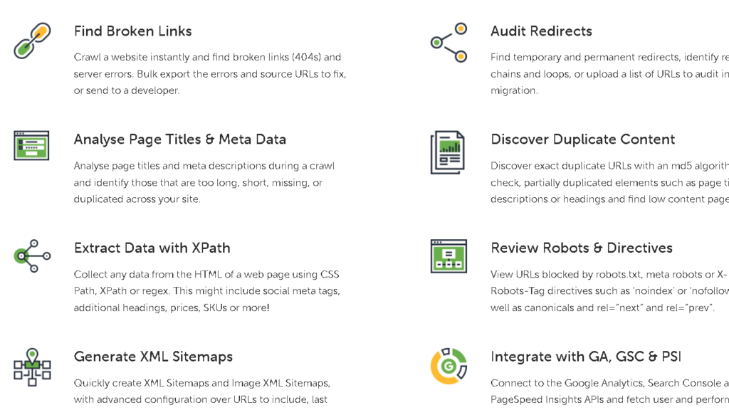 Screaming Frog features