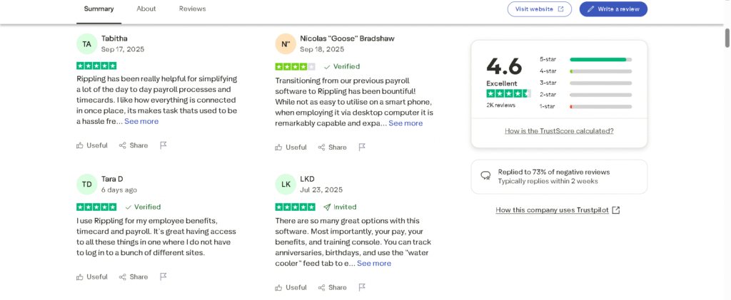 Rippling reviews on Trustpilot