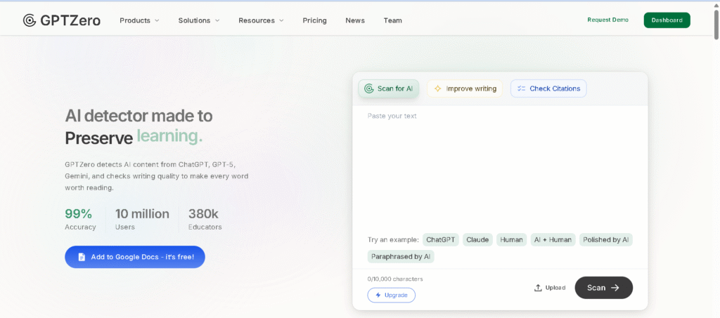 GPTZero-home page