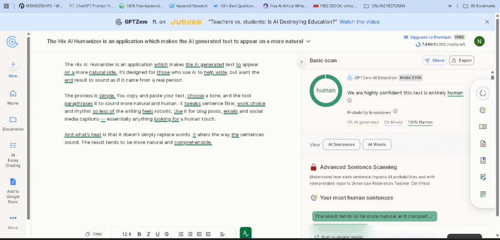 hix ai humanizer-tested on gptzero