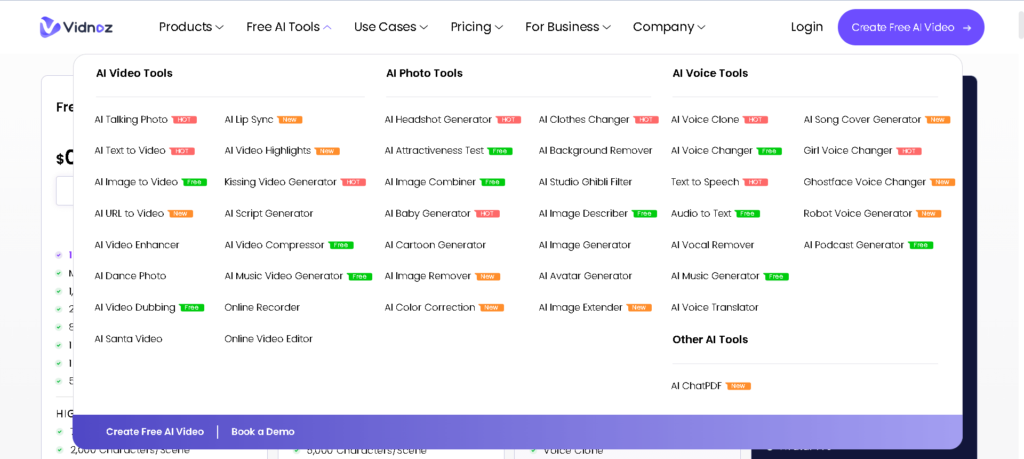 Vidnoz ai -list of free tools