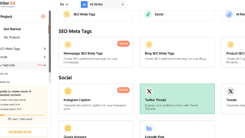 Ubersuggest ai writer