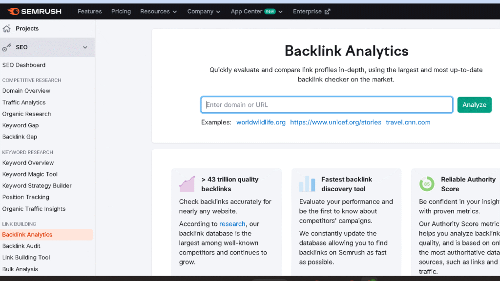 Semrush Backlink Analytics