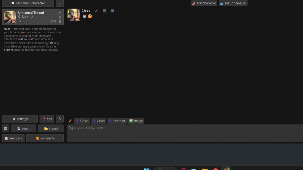 My user interface on Perchance.org