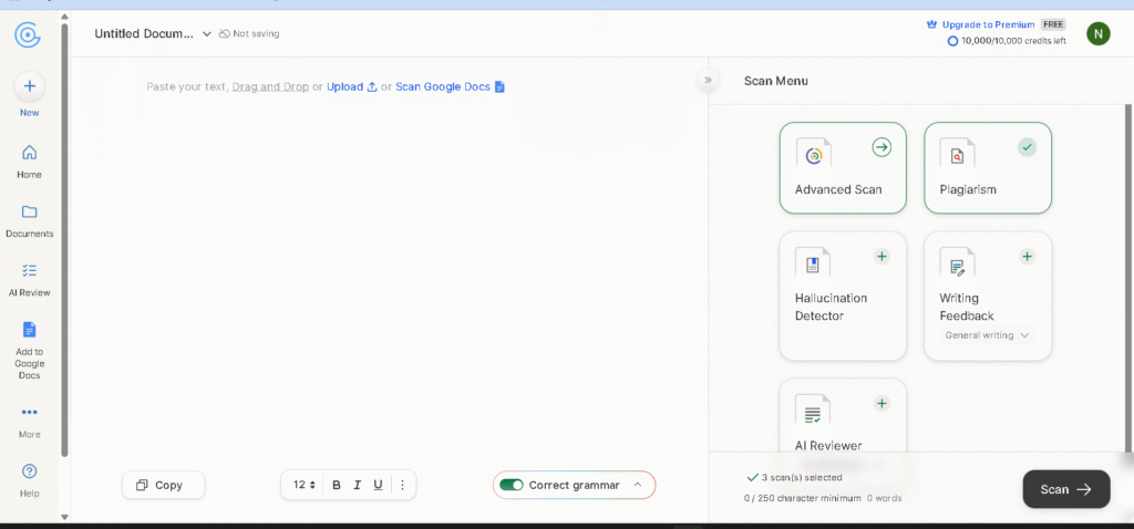 GPTZero user interface