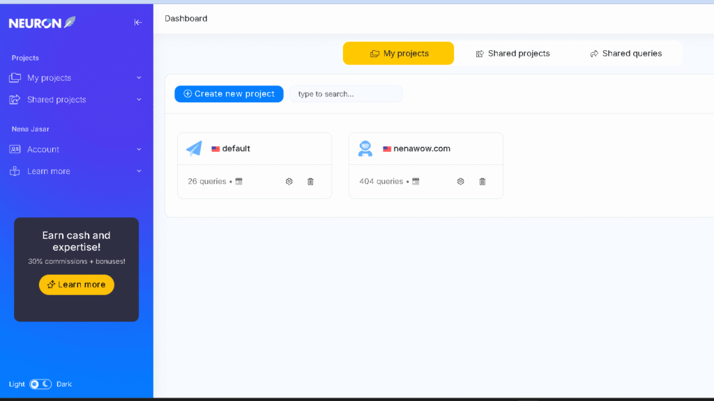 My Projects on Neuronwriter