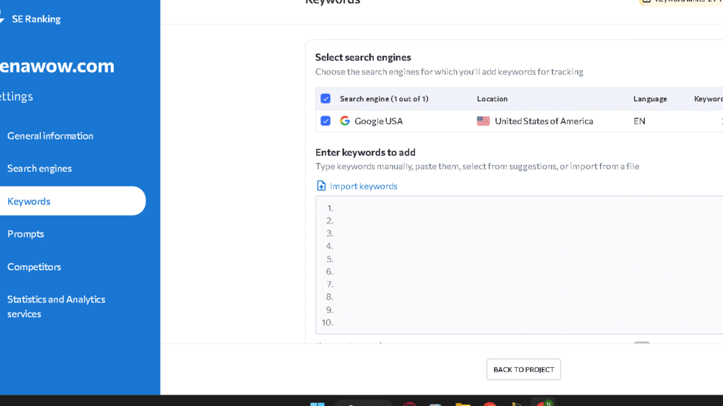 SE Ranking AI Overviews tracking add keywords to track feature