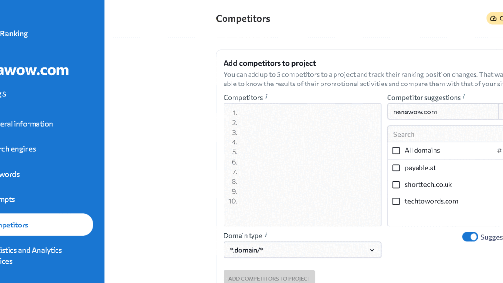 SE Ranking-add competitors to project for ai overviews rank tracking