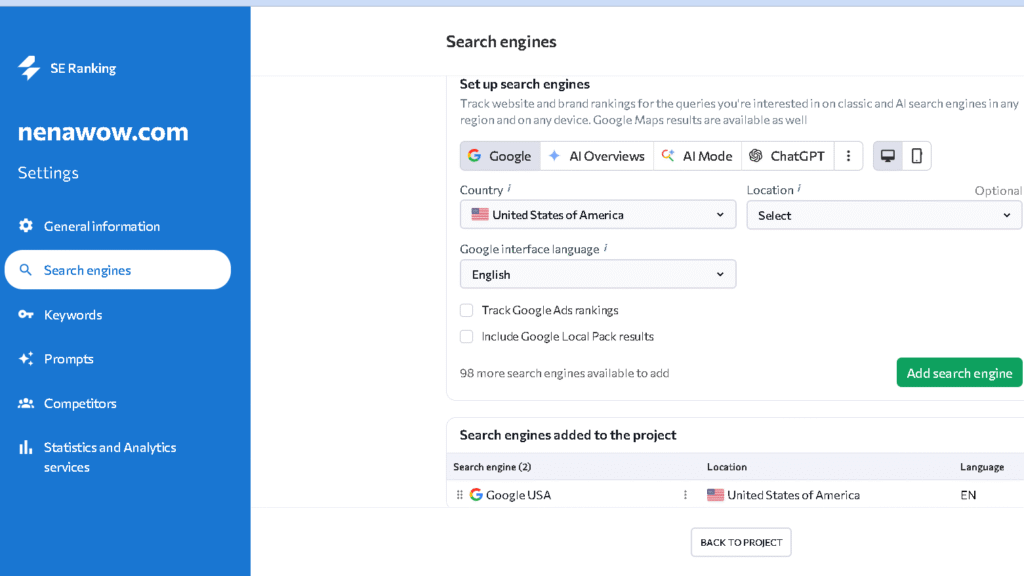 SE Ranking AI overviews TRACKING add search engine feature