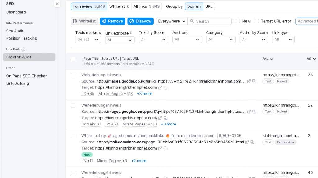semrush backlink audit example
