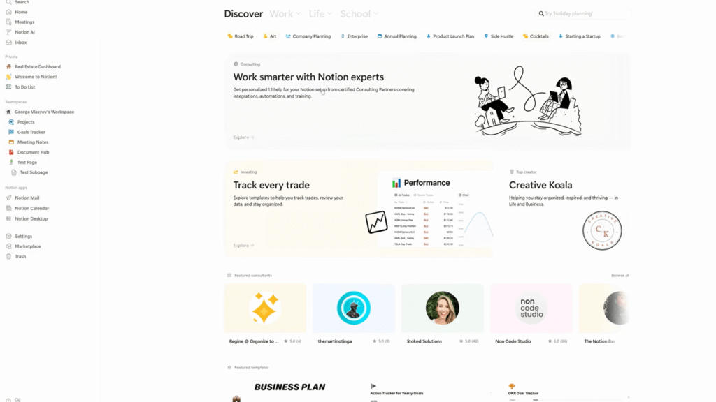 User Interface on Notion