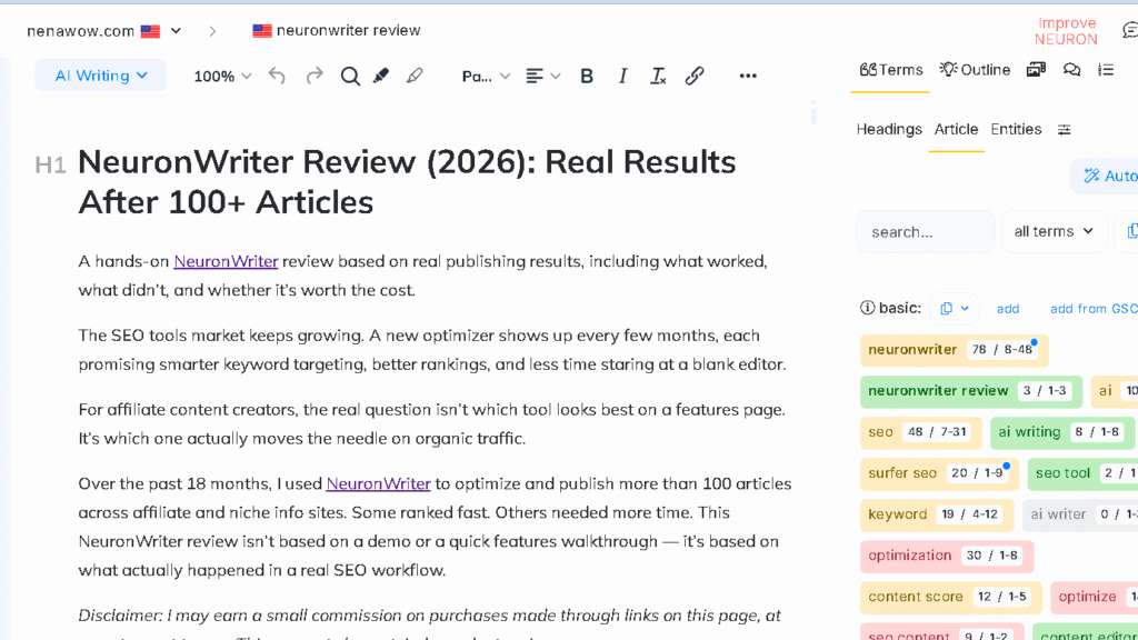 neuronwriter editor