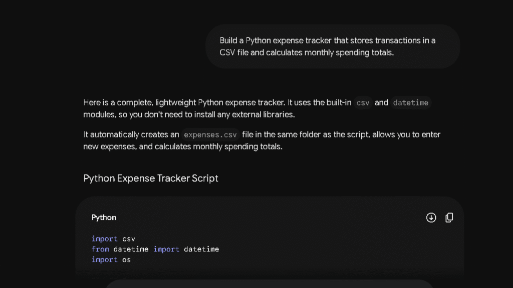 Gemini Python expense tracker code example