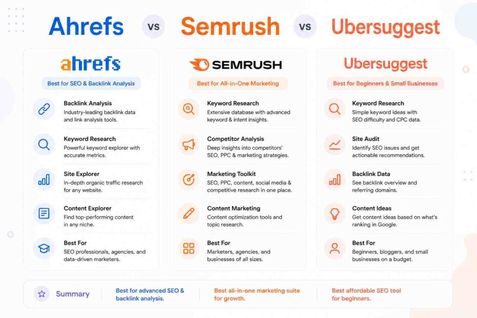Ahrefs vs Semrush vs Ubersuggest