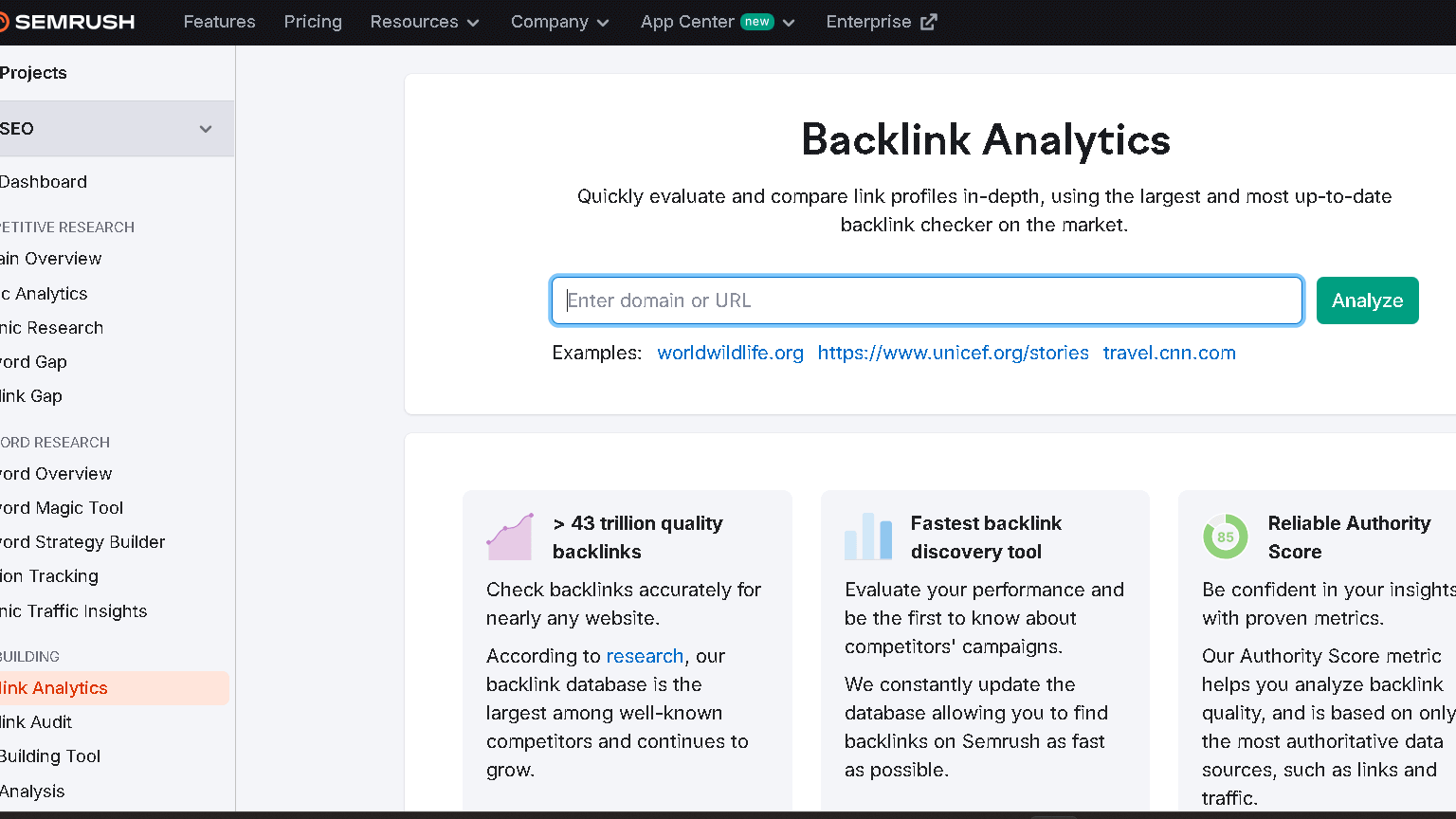Semrush Backlink Analytics
