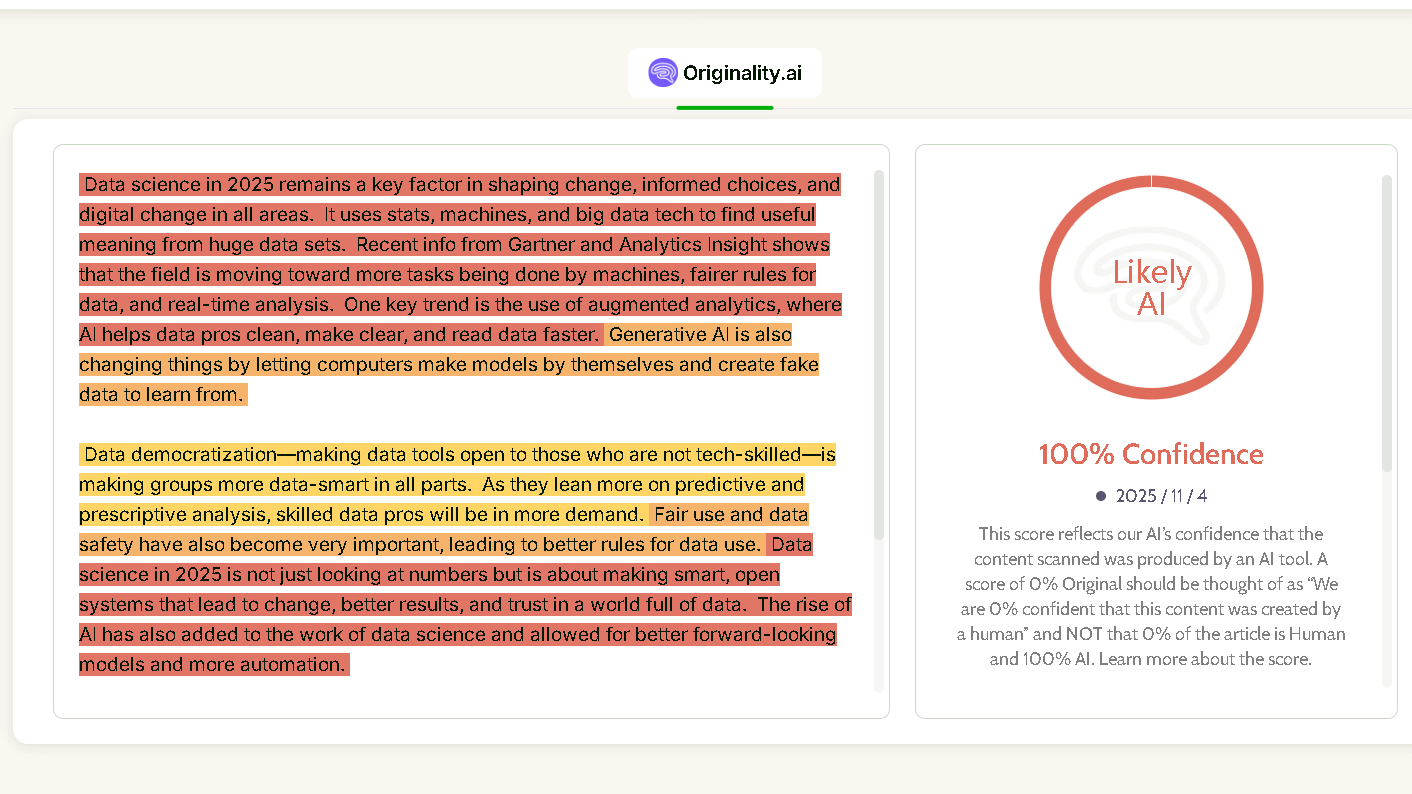 Text humanized by HumanizerPro tested with Originality ai shows 100 ai score