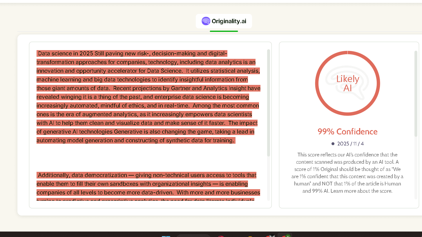 Text humanized by Hix ai checked with Originality ai detector