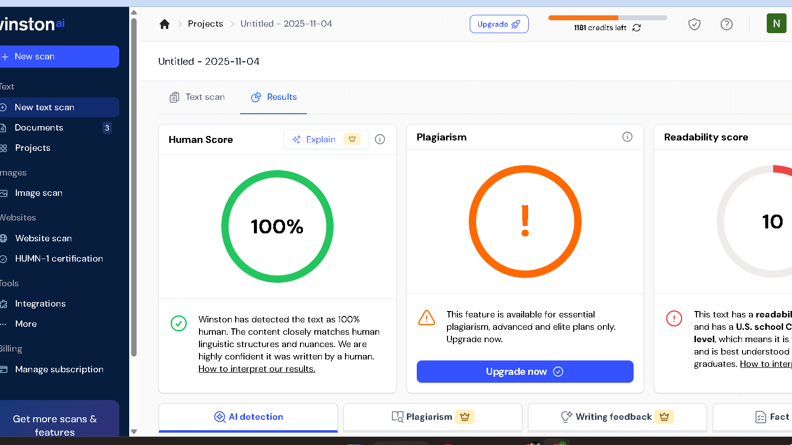 Text humanized by Hix ai checked with Winston ai detector shows 100% human score
