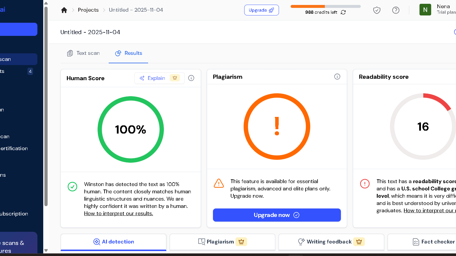 Text humanized by EssayDone ai humanizer checked with Winston ai detector shows 1000% human score