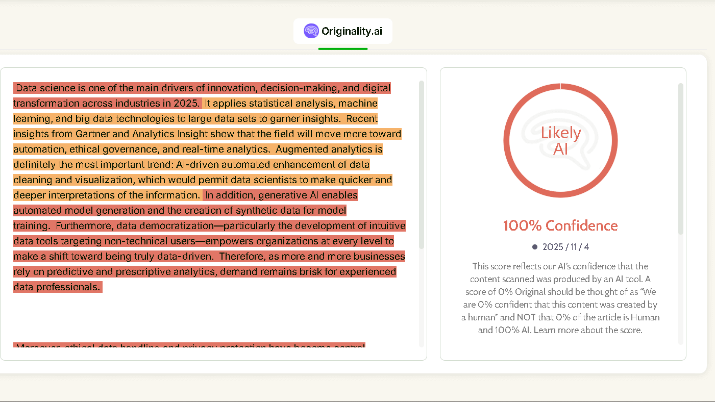 Text humanized by Humanize ai checked with Originality ai shows 100% ai score