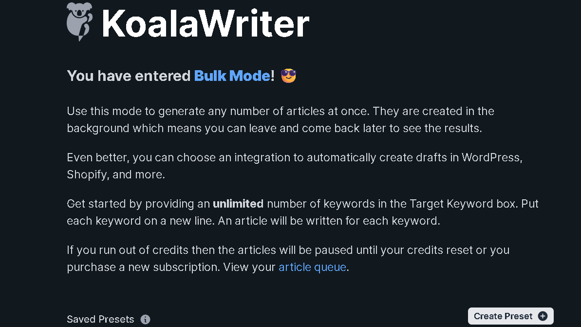 Koala ai writer-Bulk mode