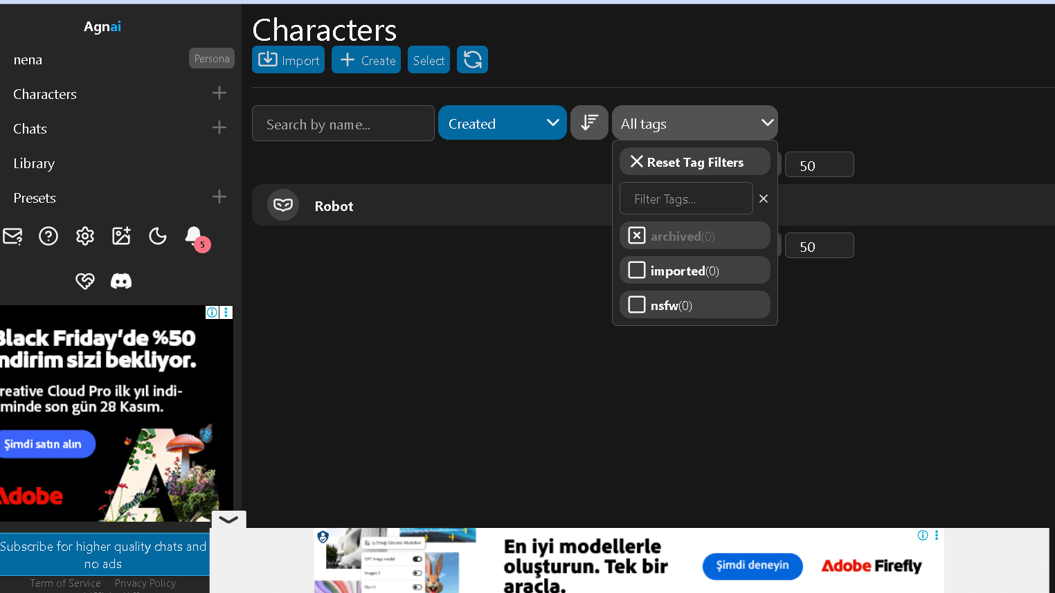 Agnai my user interface