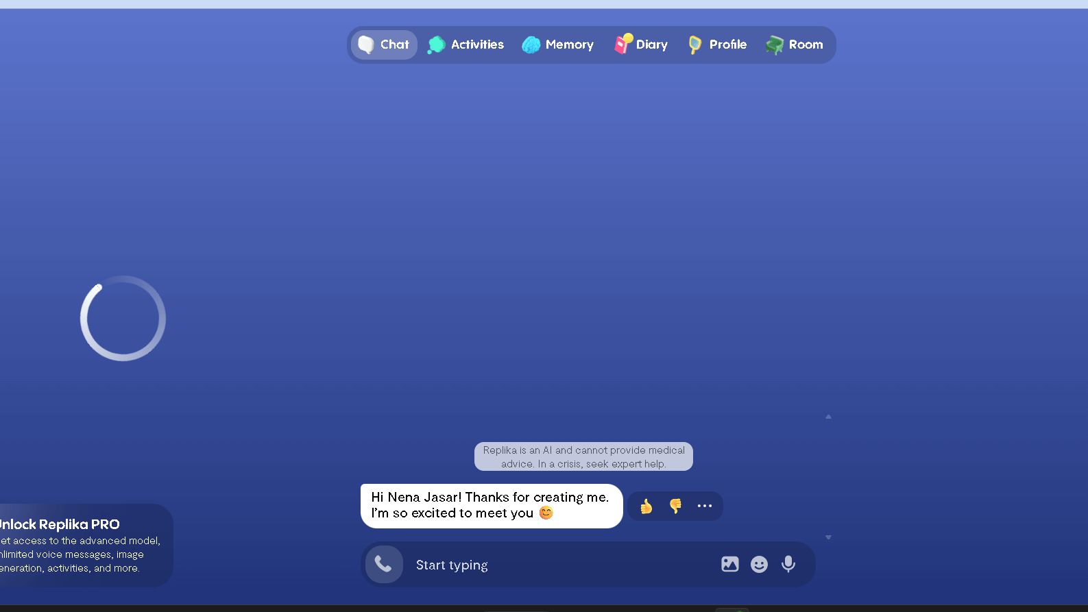 My user interface on Replika