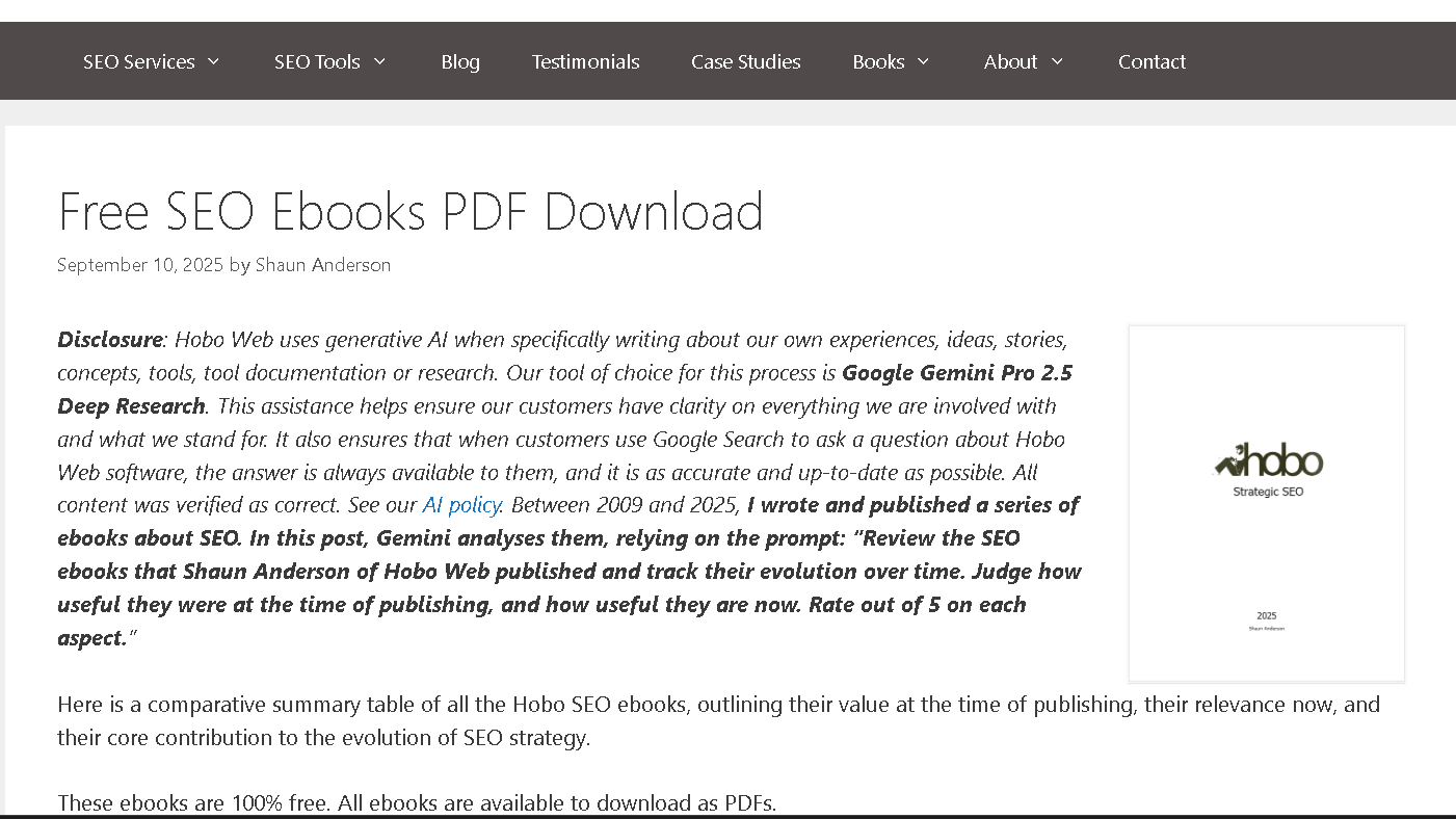 free seo books hobo website