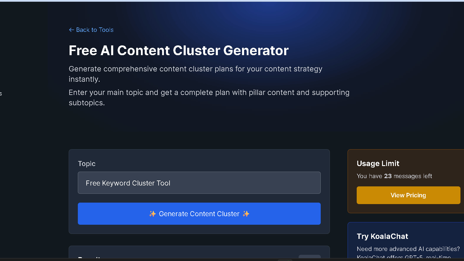 Koala ai Free Keyword Cluster Tool