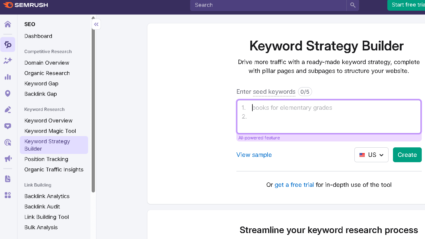 Semrush Keyword Strategy Builder