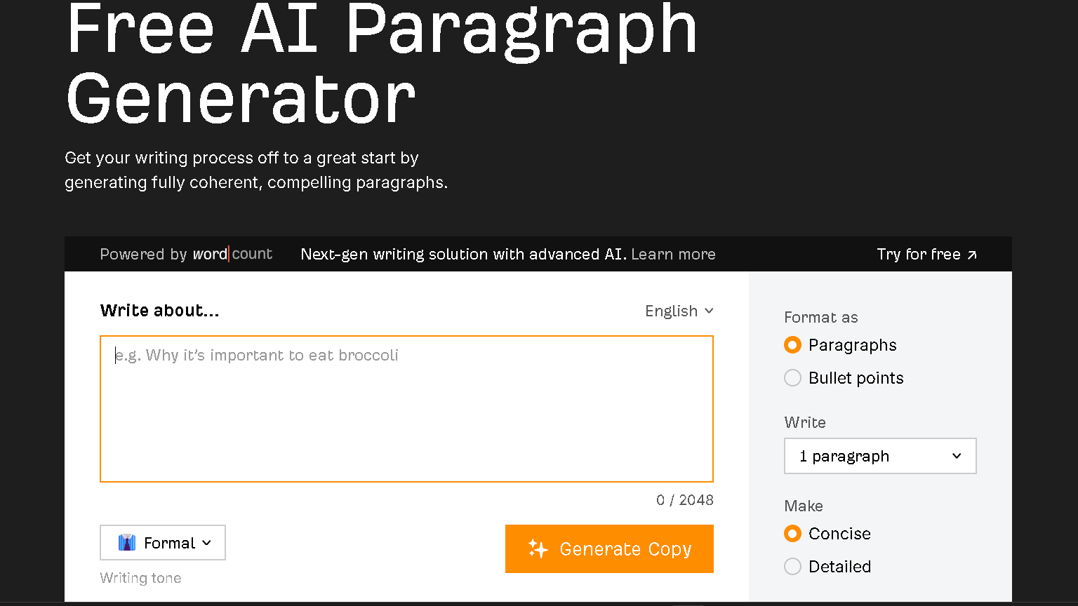 Free AI Paragraph generator Ahrefs