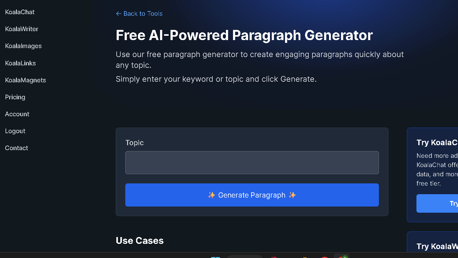 Koala AI free paragraph generator