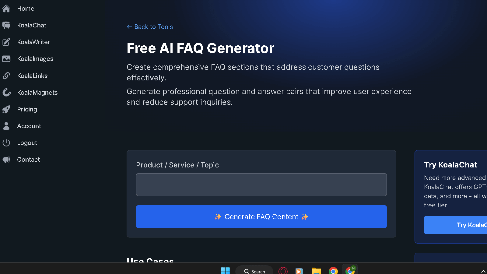 Koala AI free FAQ generator