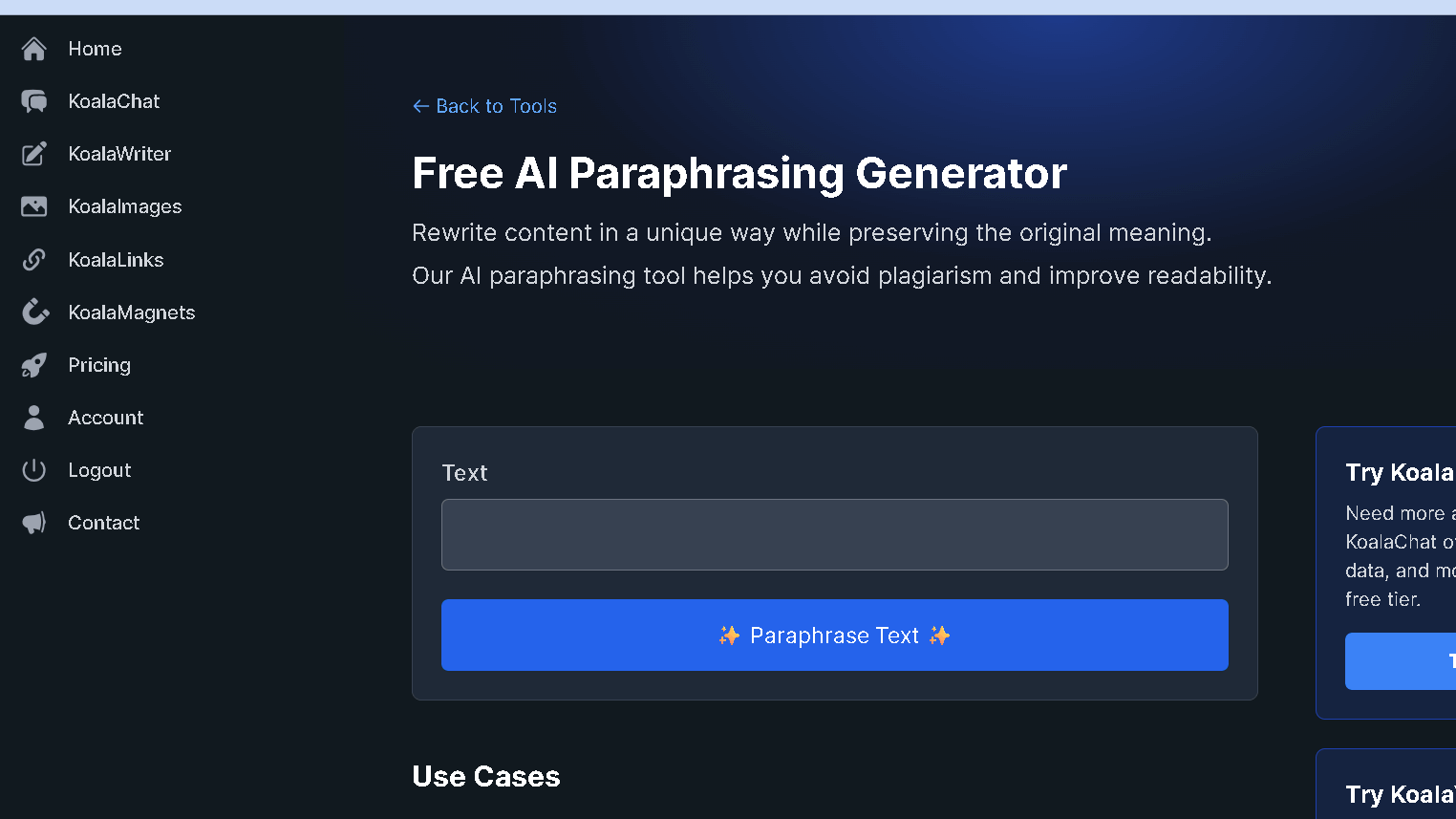 Koala AI Free AI Paraphrasing Generator