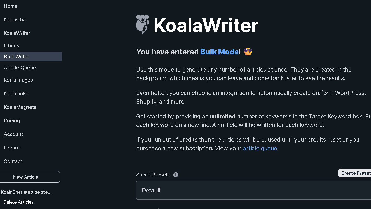 Koala ai writer-Bulk mode