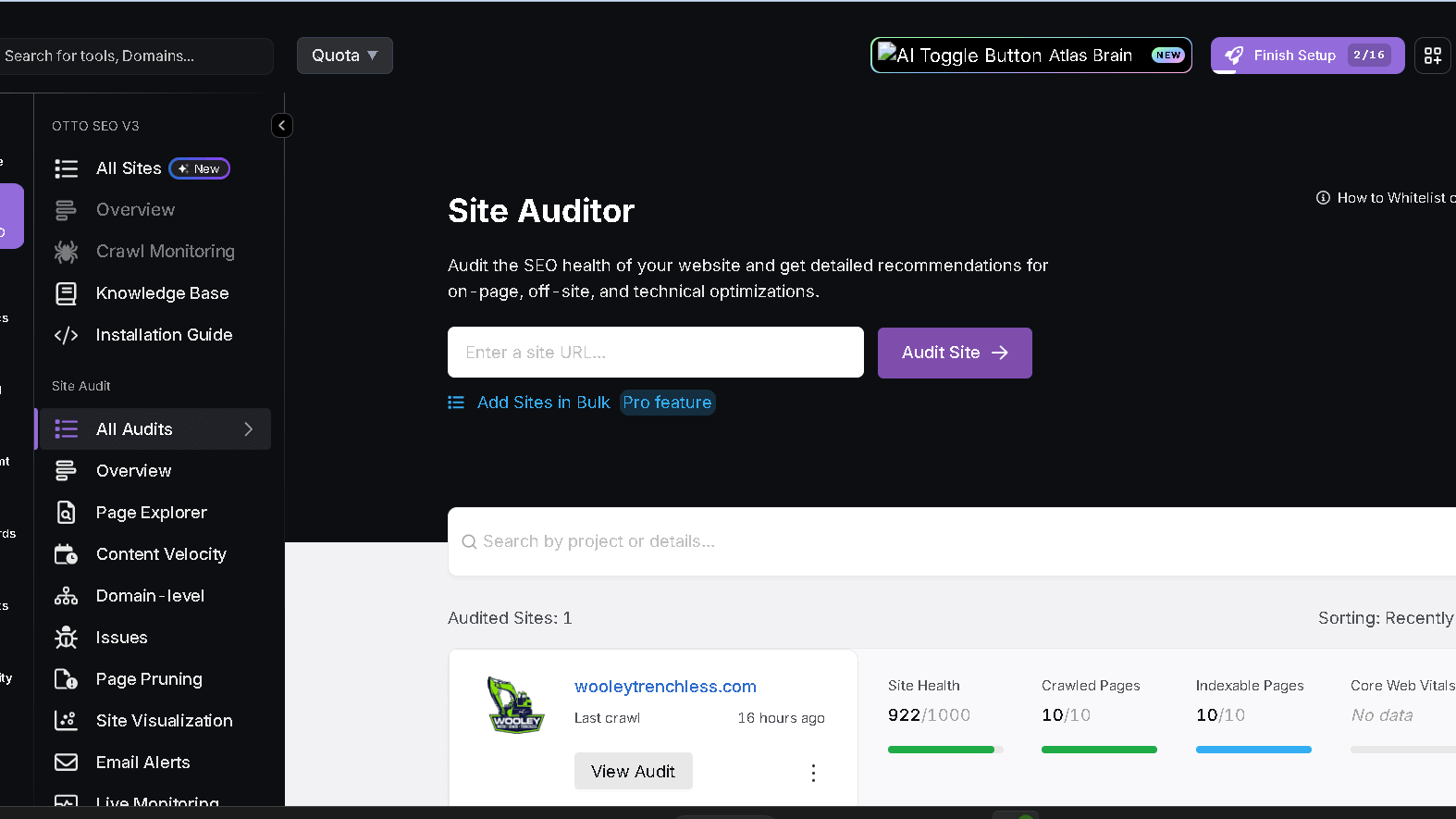 Search atlas site audit feature