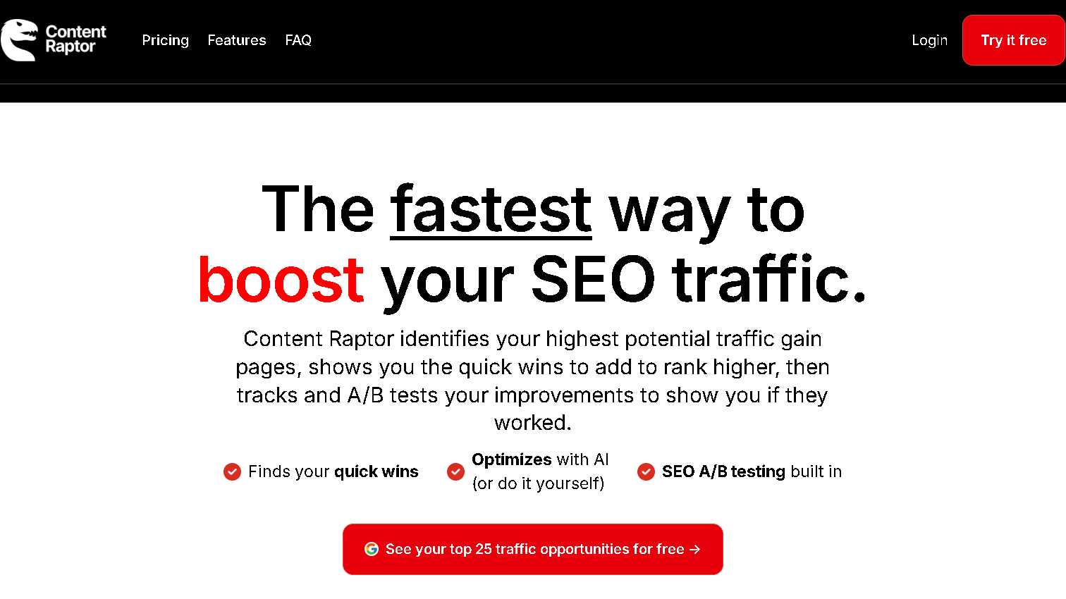 Content Raptor home page