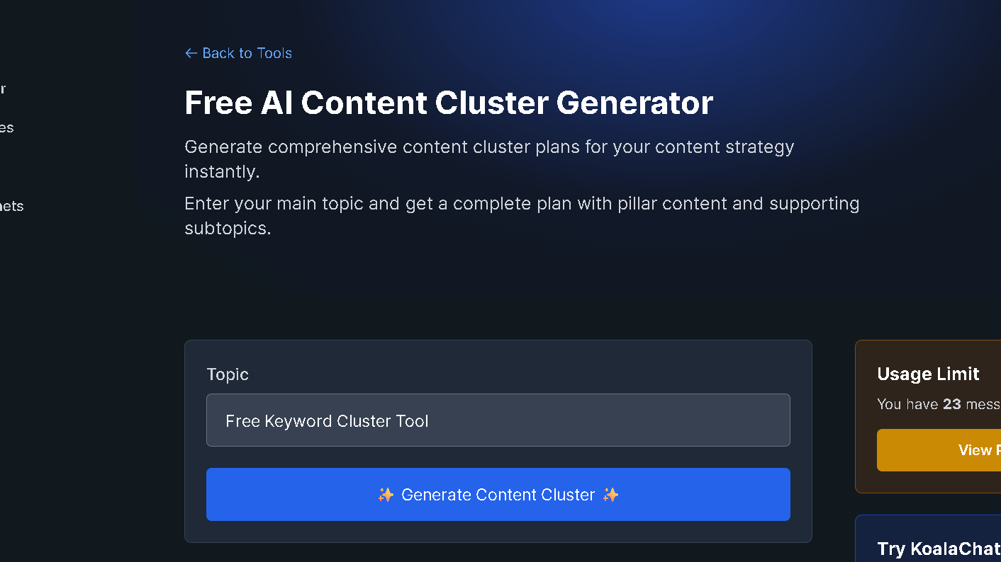Koala ai Free Keyword Cluster Tool