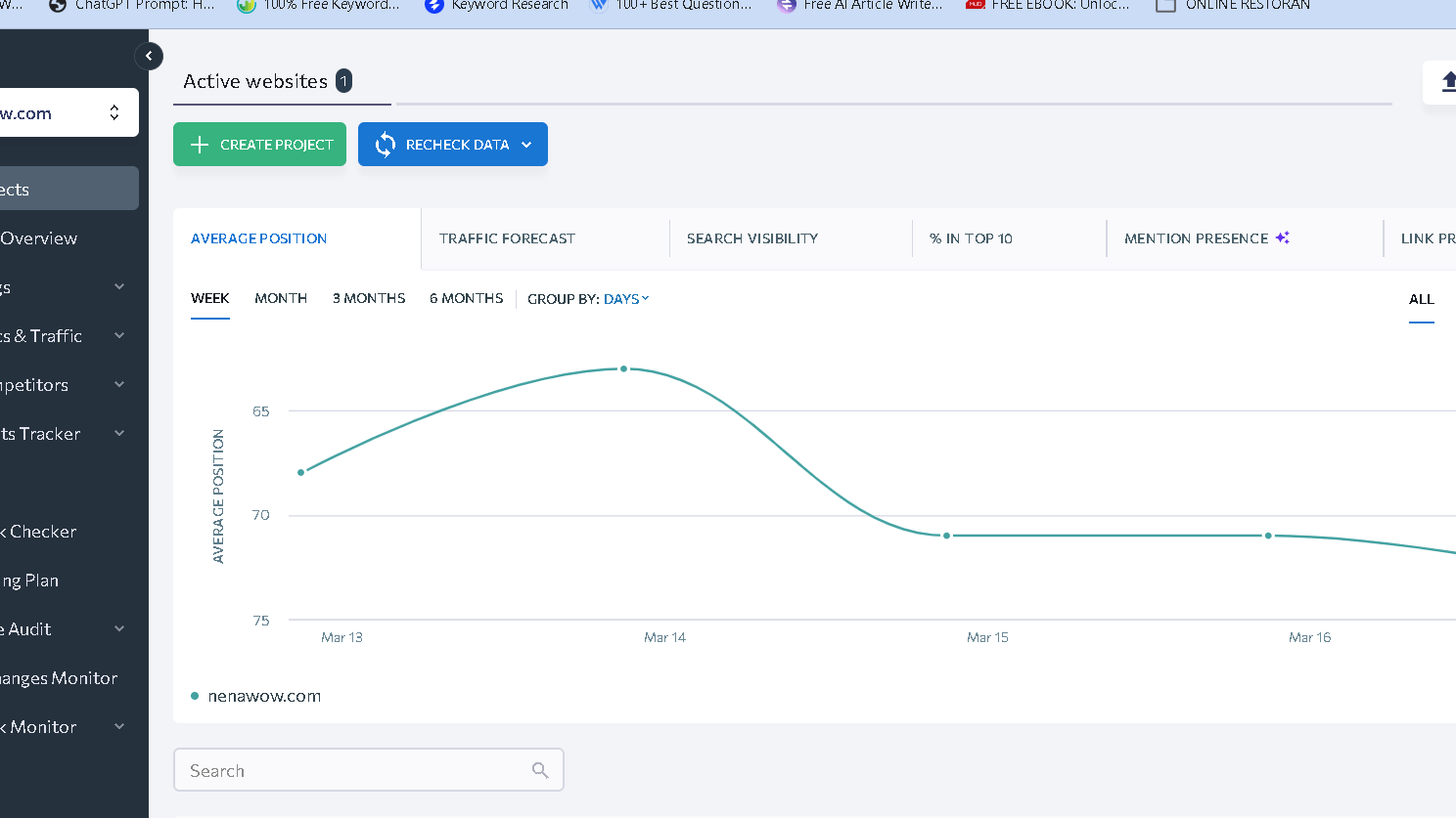 SE Ranking -my user interface