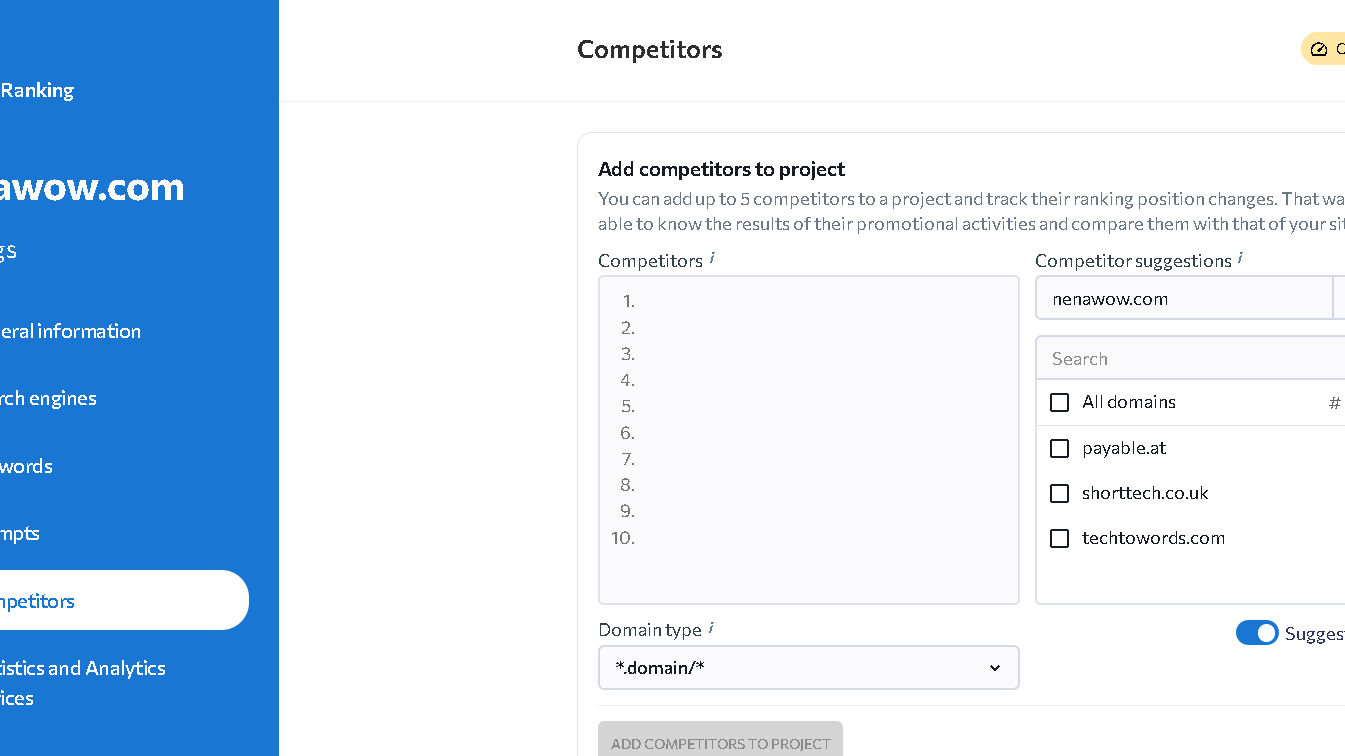 SE Ranking-add competitors to project for ai overviews rank tracking