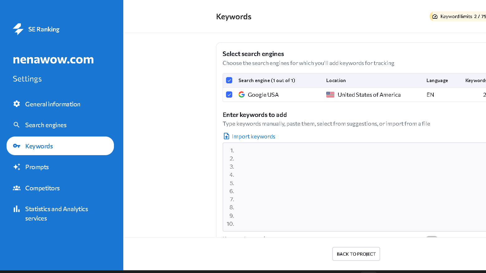 SE Ranking AI Overviews tracking add keywords to track feature