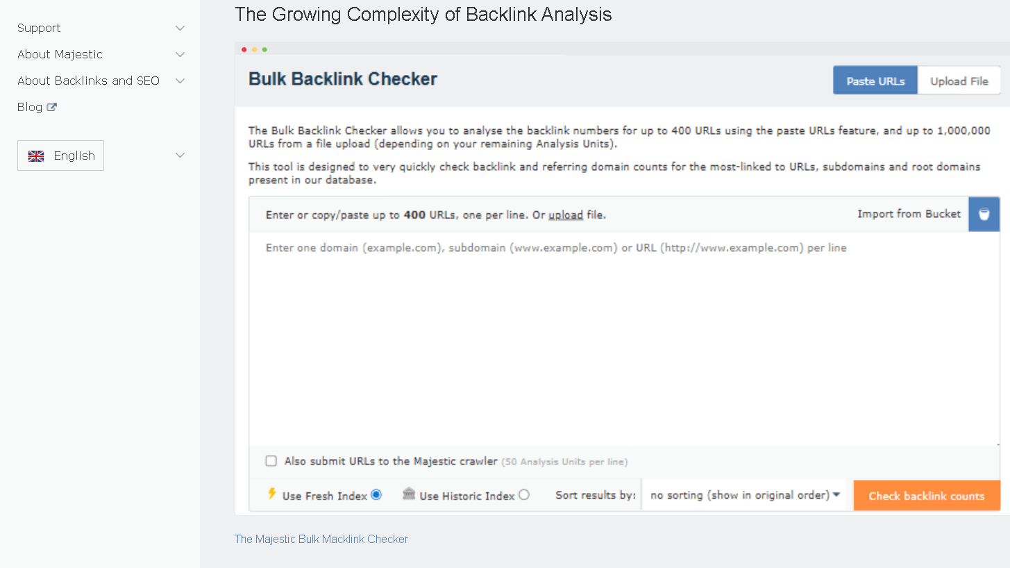 Majestic's Bulk Backlink Checker,