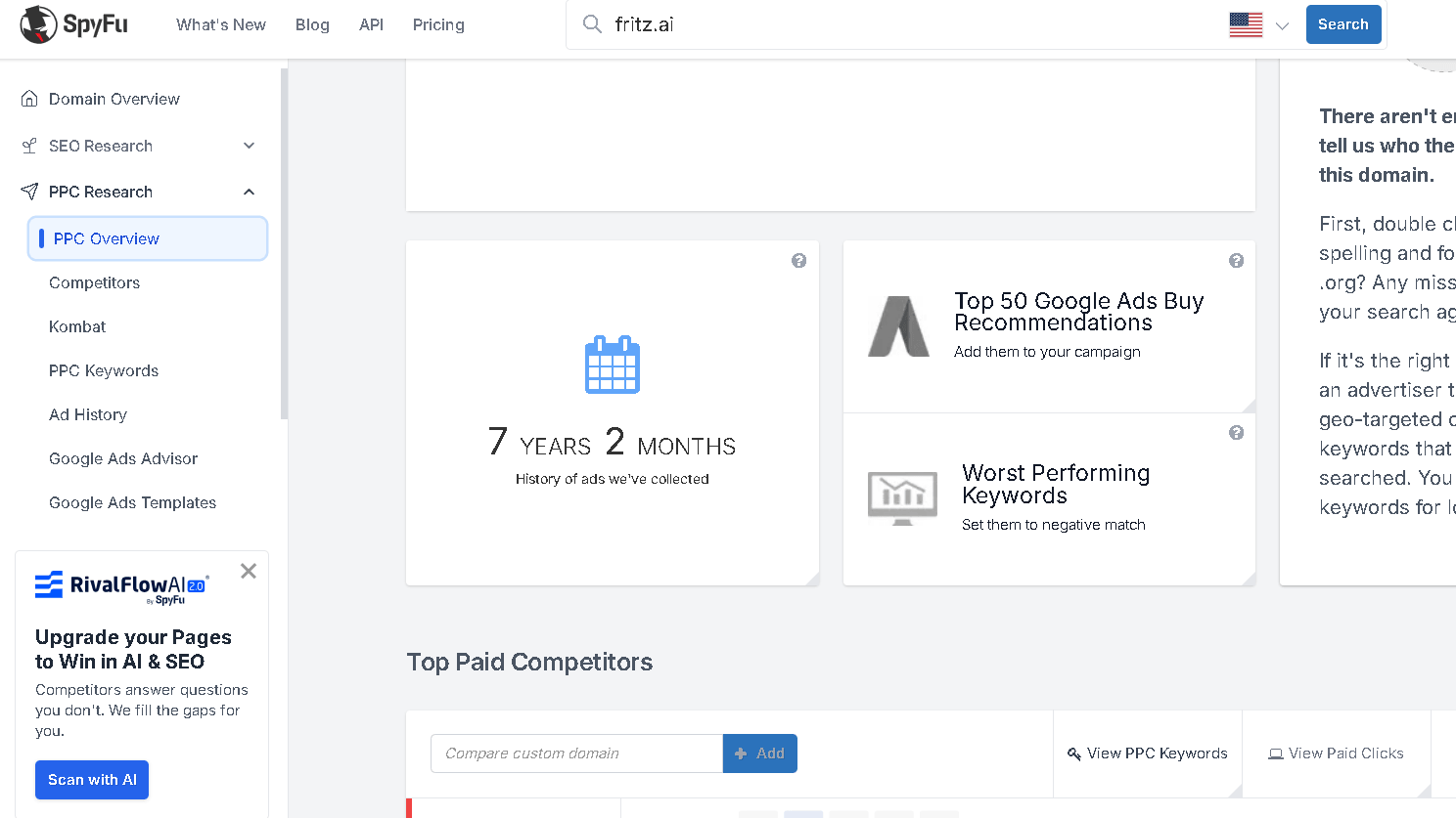 SpyFu PPS research tool