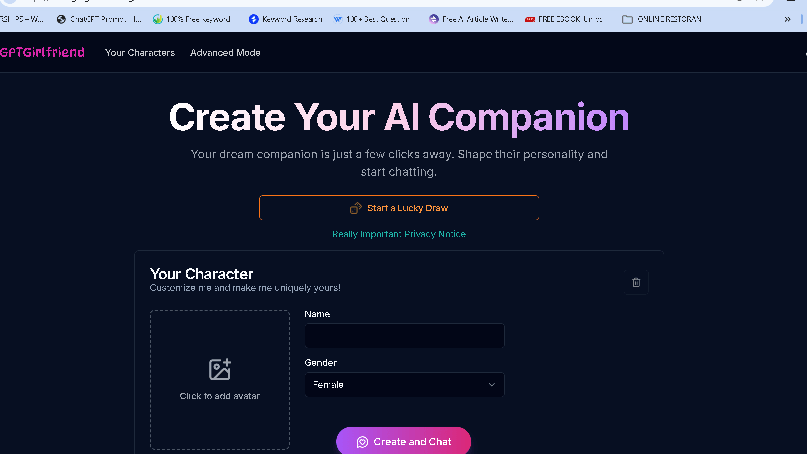 Create and Customize Character Feature