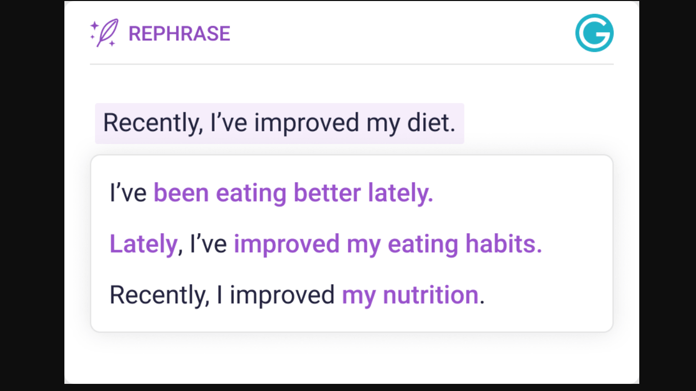 Ginger Rephrase Example