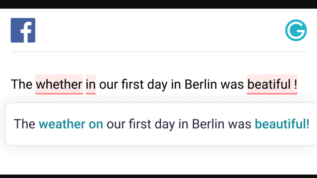 Ginger Grammar Check Example